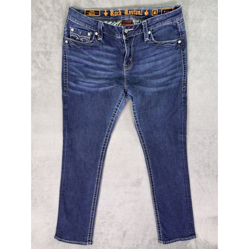 Rock Revival Jeans Womens 32 Blue Dark Wash Jessica Mid Rise Curvy Straight